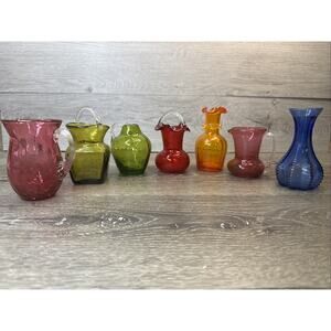 Vintage Pilgrim Hand Blown Glass Small Mini Pitchers Vases up to 5”H ~Lot Of 7
